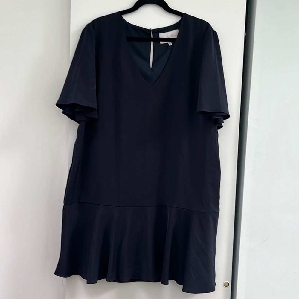 Charles Henry Flutter Sleeve V-Neck Navy Dress